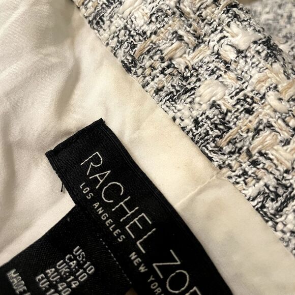 RACHEL ZOE Texured Tweed Blazer Coat 10 White/Cream/Black Suit B75 - Picture 5 of 6